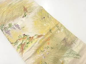 アンティーク　花鳥模様織り出し袋帯(材料)